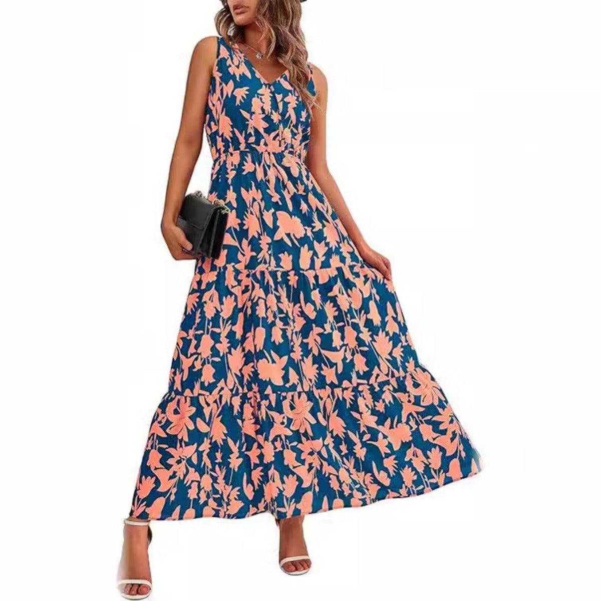 R&B | Kleid mit V-Ausschnitt und elastischer Taille