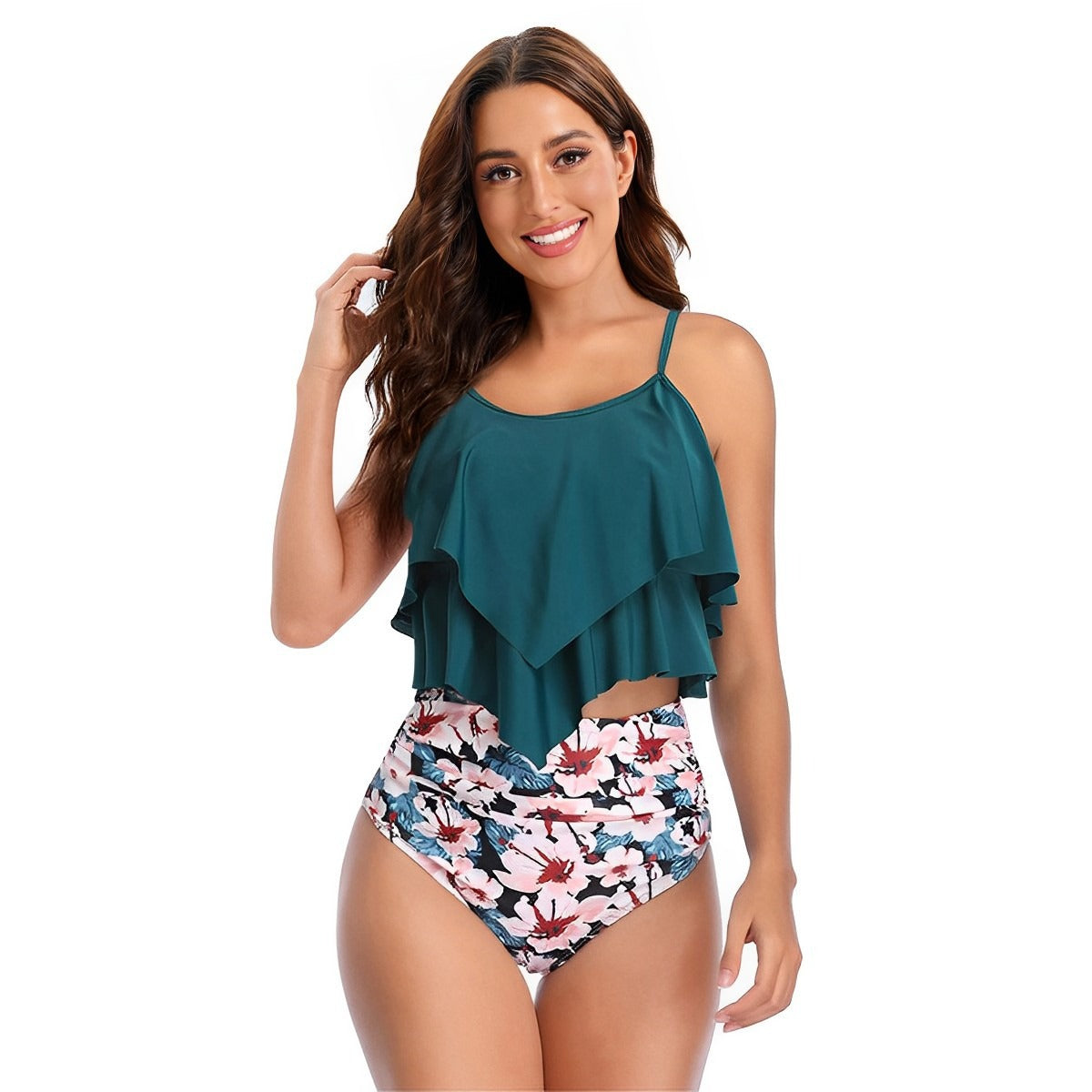 R&B | Zweiteiliger Badeanzug mit hoher Taille und Rüschenbesatz