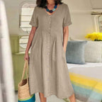 R&B | Lockeres Kleid aus Baumwolle und Leinen mit hoher Taille