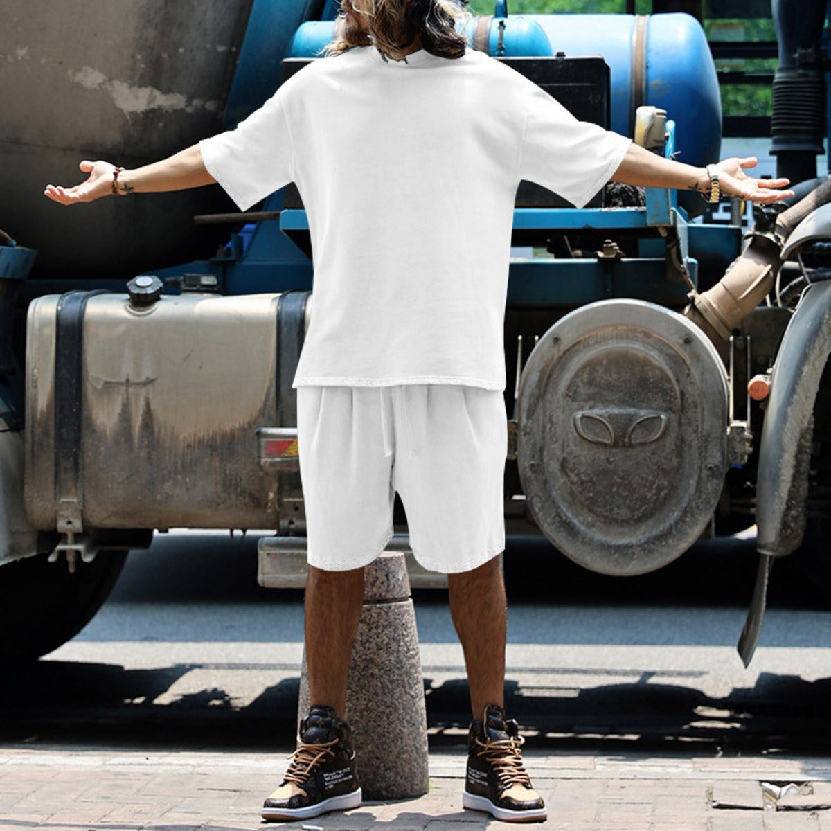 R&B | Lockeres T-Shirt Shorts einfarbiges Set