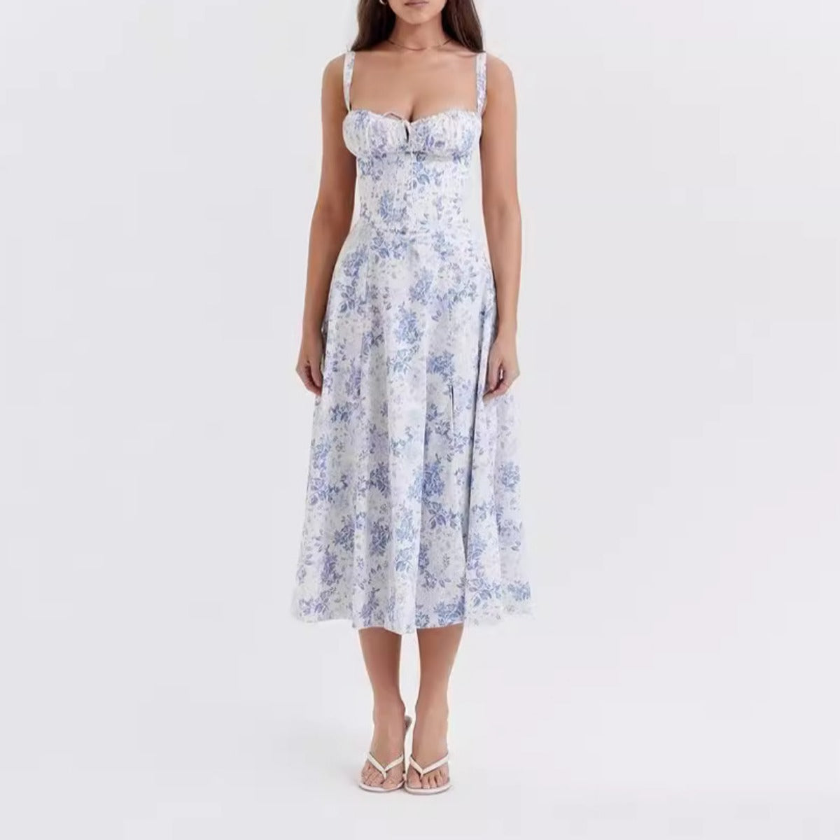R&B | Floraler Strapsrock mit Schnürsenkeln und Neckholder mit hohem Schlitz