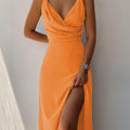 R&B | V-Ausschnitt Midikleid mit Druck und Schlitz