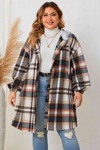 R&B | Plus Size Karo Drop-Shoulder Kapuzenmantel