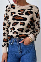 R&B | Pullover mit Farbfeld und Leopardenmuster und Rundhalsausschnitt