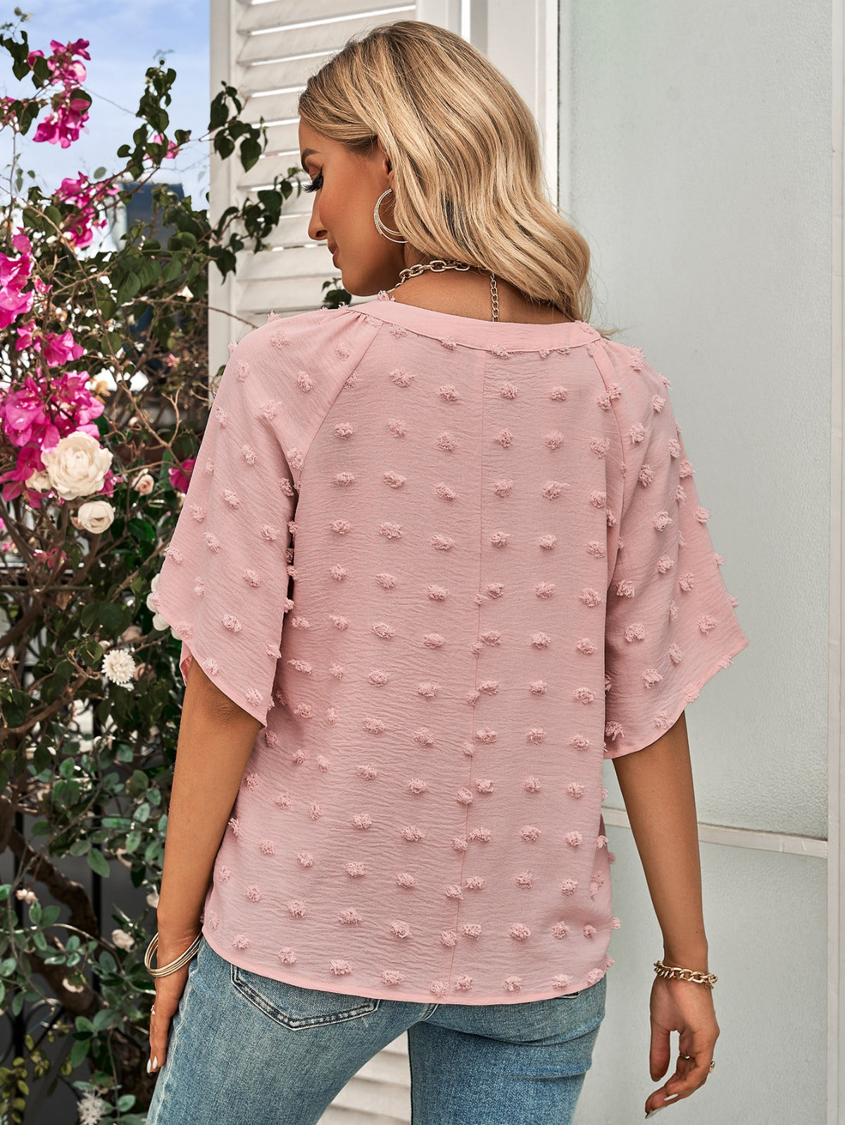 R&B | Damen V-Ausschnitt einfarbig Haarball Top Damen