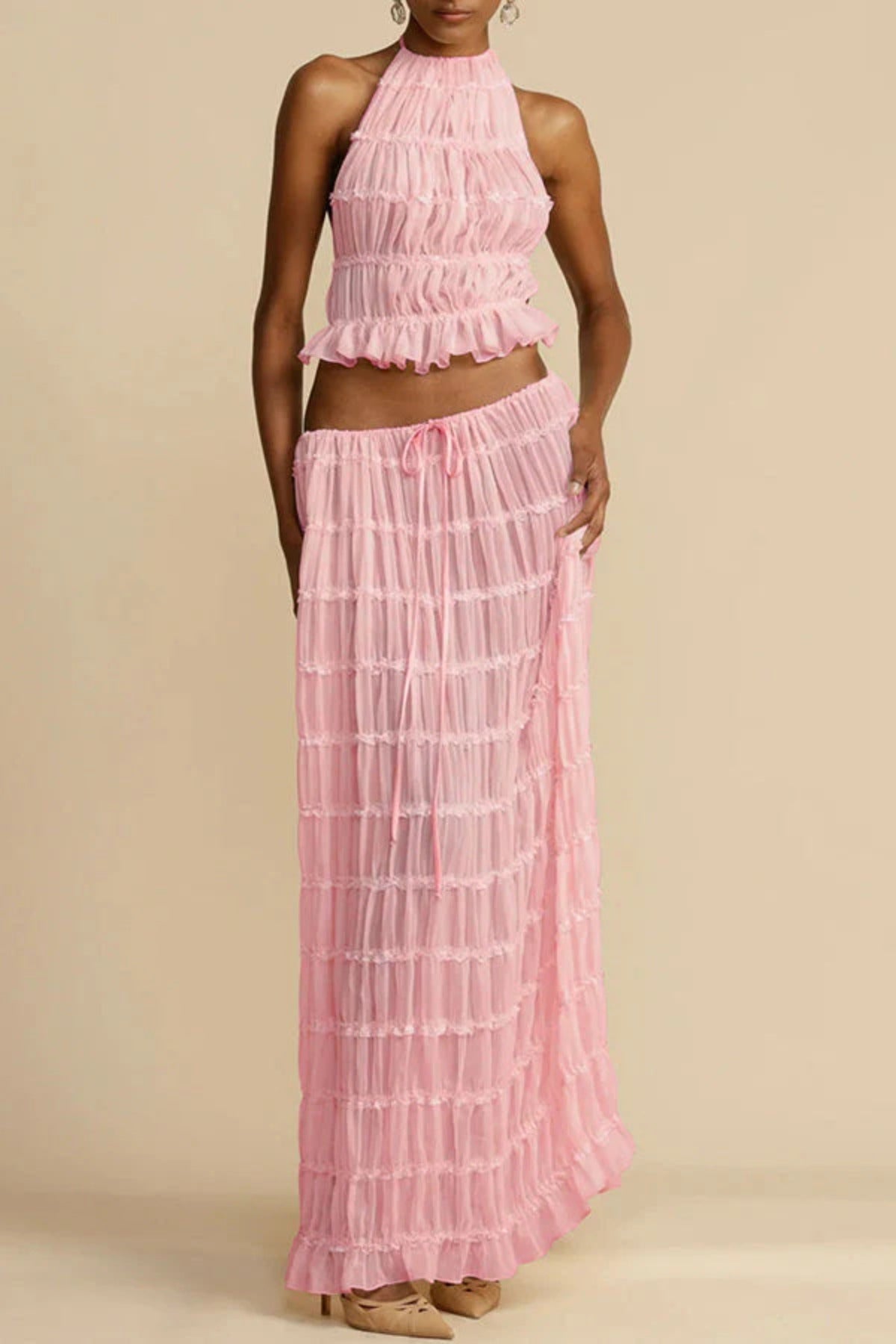 R&B | Neckholder Spitzenweste langes Kleid Set