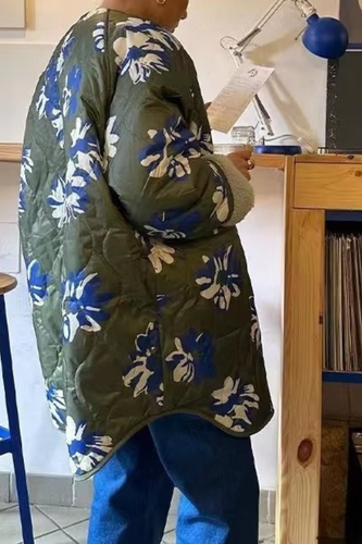 R&B | Gedruckte Rundhals Einreihige Dünne Baumwolljacke