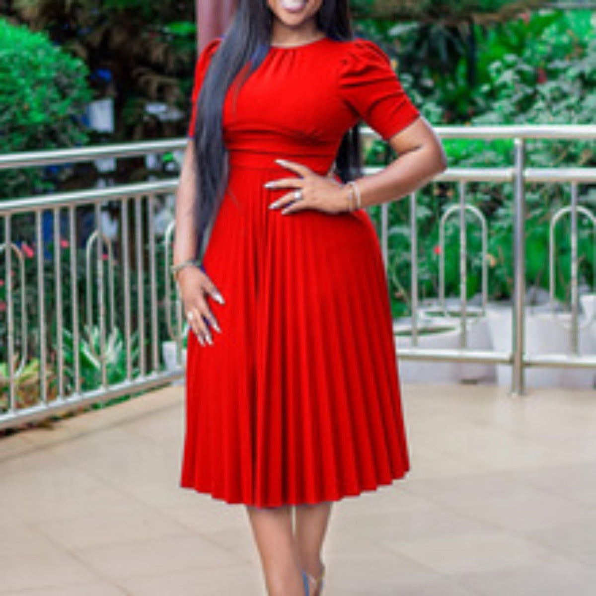 R&B | Women 's solide Farbe große Größe Kleid