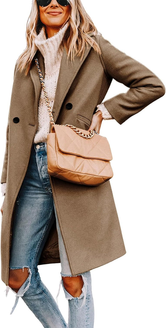 R&B | Damen Winter Wollmantel mit spitzem Revers
