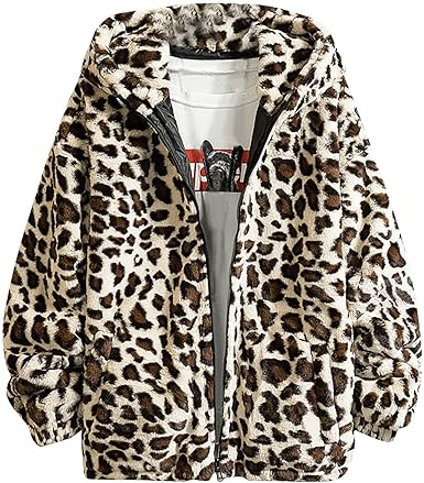 R&B Herren-Fleecejacke mit Kapuze und Leopardenmuster