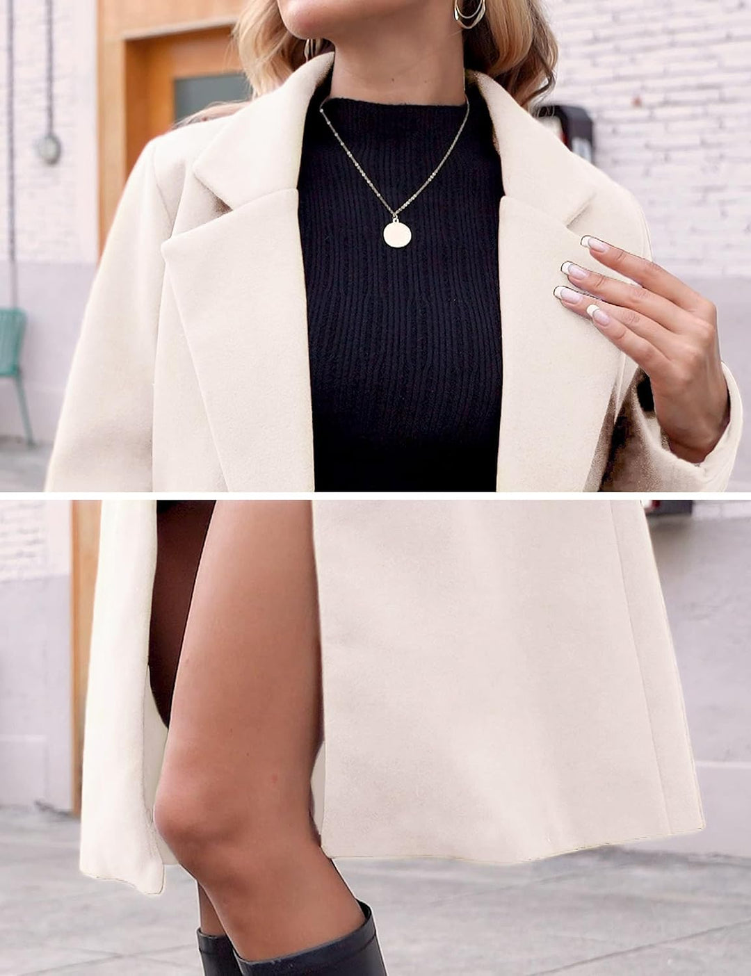 R&B | Damen Winter Wollmantel mit spitzem Revers