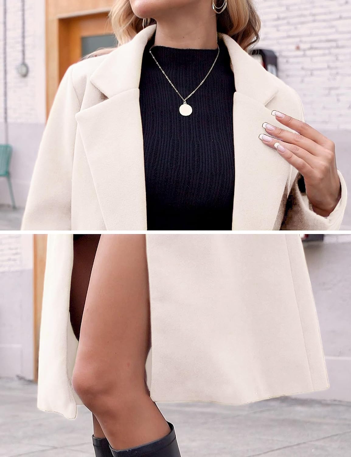 R&B | Damen Winter Wollmantel mit spitzem Revers