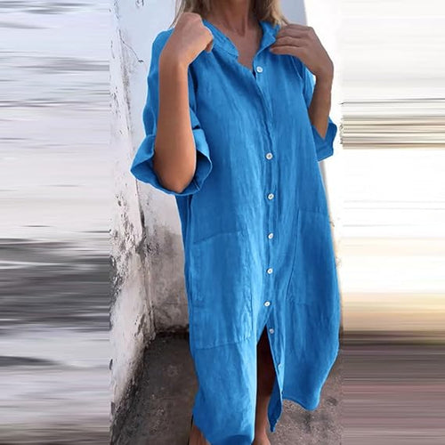 R&B | Lockeres Langes Kleid mit Langen Ärmeln und Seitentaschen Kleid