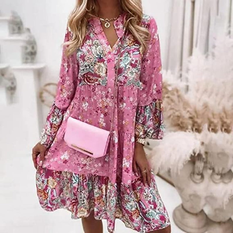 EB – Mehrfarbiges Sommerkleid mit V-Ausschnitt