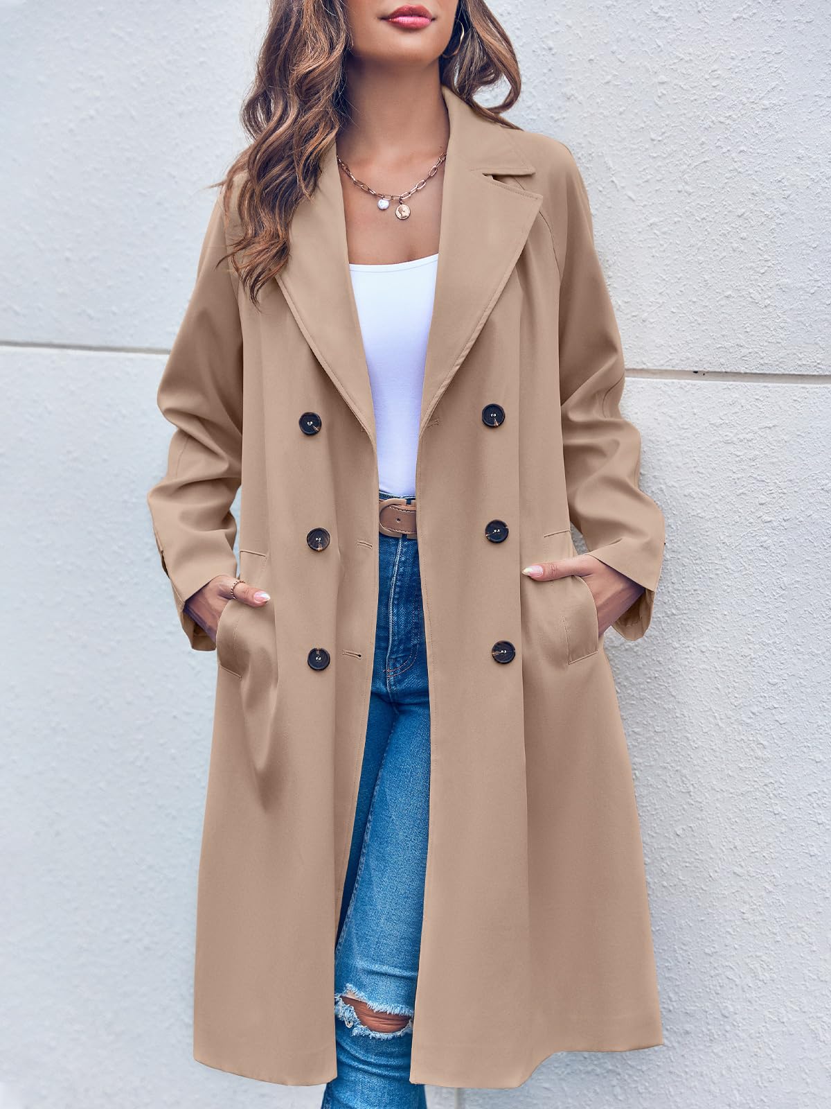 R&B | doppelte Reihe Trenchcoat für Damen - mit Gürtel in der Taille