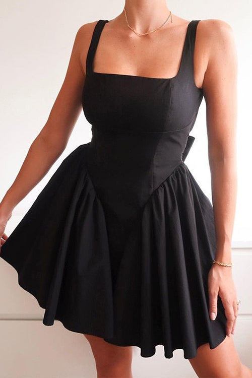 R&B | Rosiedress Square Neck Schleife Knot Rückenfrei Mini Kleid