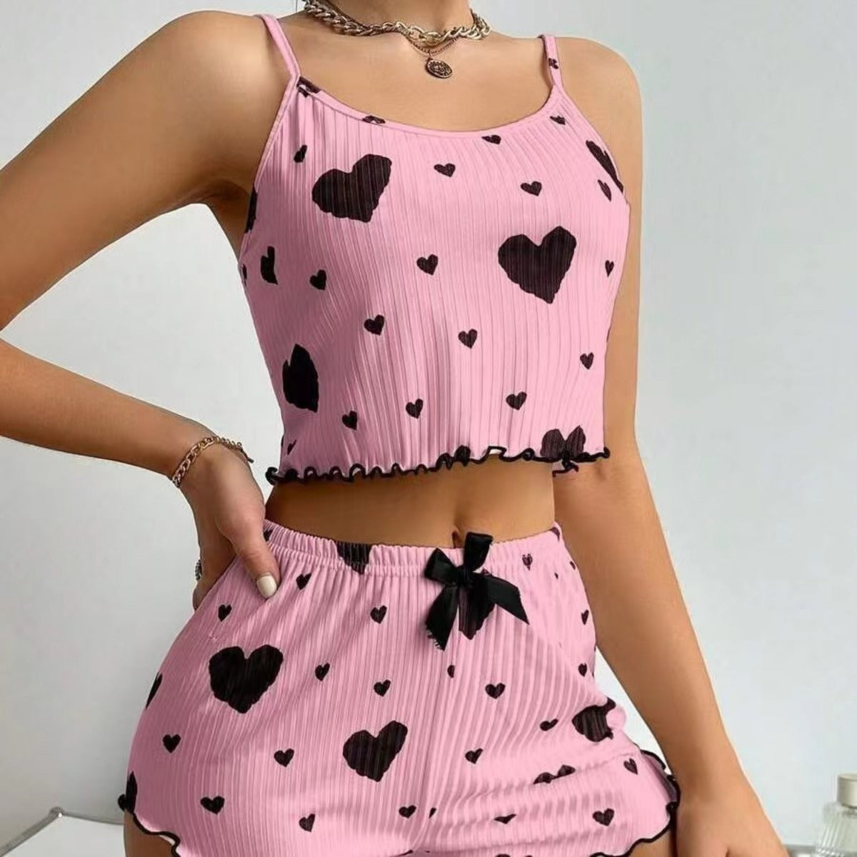 R&B | LiR&Be Bedruckte Hosenträger Shorts Pyjama Set