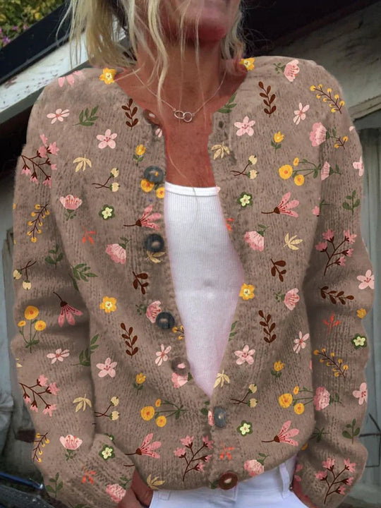 R&B | Weiche Strickjacke mit Blütenstickerei