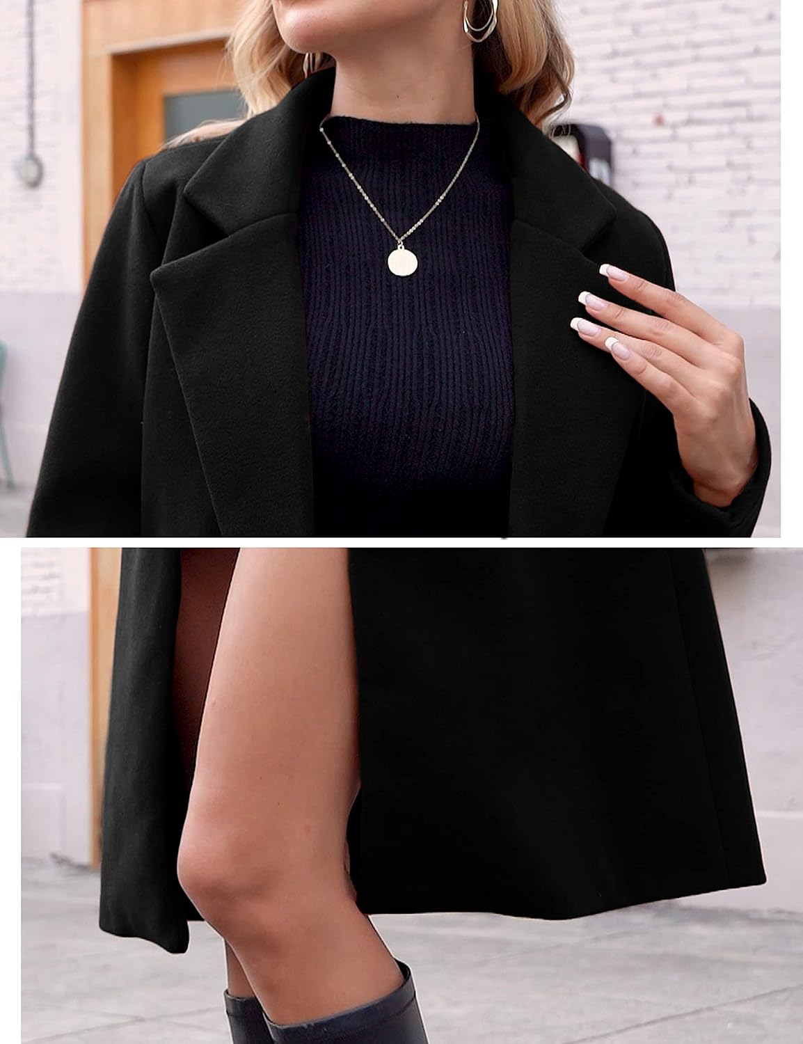 R&B | Damen Winter Wollmantel mit spitzem Revers