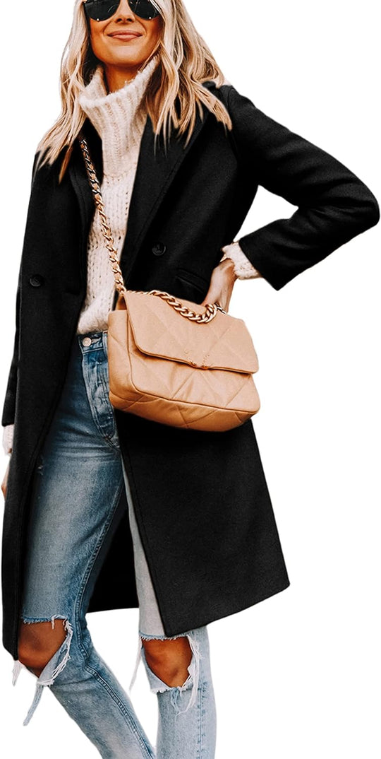 R&B | Damen Winter Wollmantel mit spitzem Revers