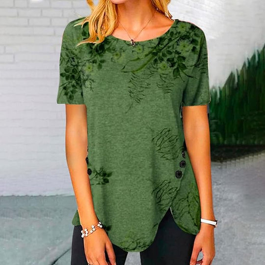 Damen Langarmshirt mit floralem Design und asymmetrischem Saum R&B