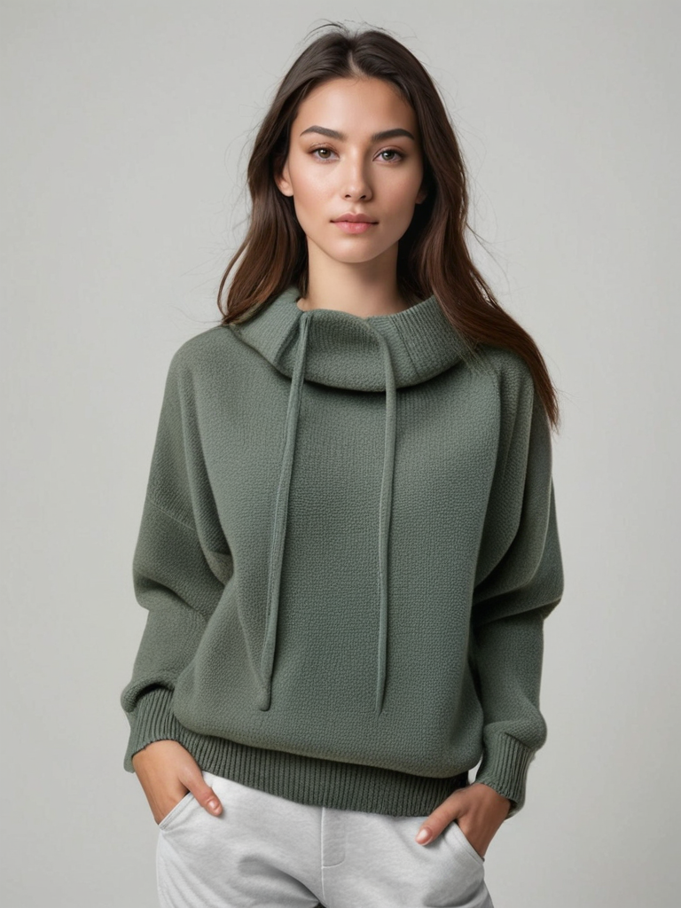 R&B | Strickpullover Hoher Kragen mit Schnüren Lässige Passform