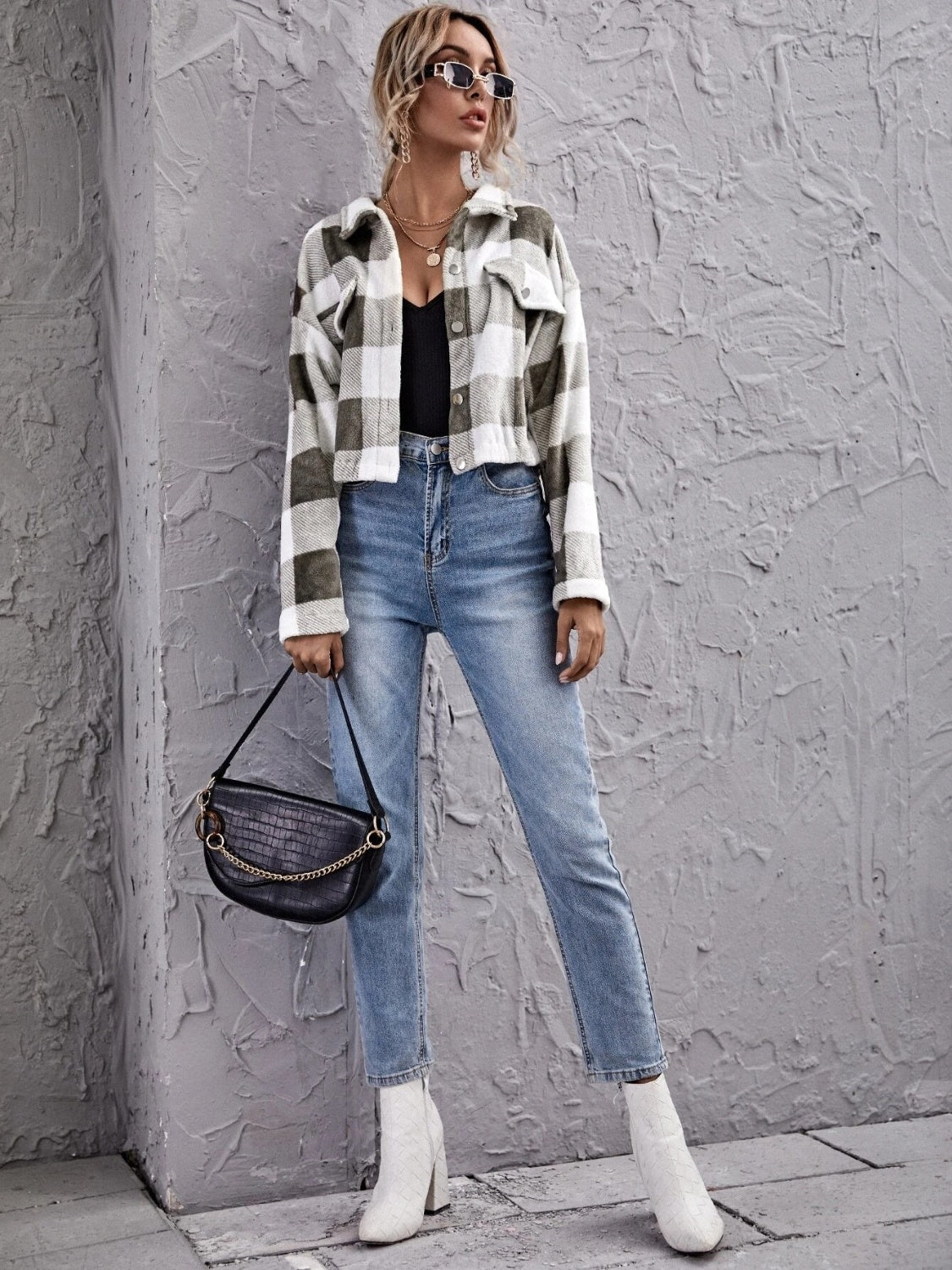 R&B | Karierter Button-Down-Kragenjacke