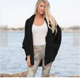 Damen lässige Strickjacke mit offenen Kanten und voluminösen Ärmeln R&B