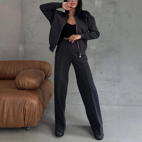 R&B | Zweiteiliges Set mit Reißverschlussjacke und Weitem Bein In Sportstyle