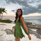 R&B | Langärmeliges Neckholder-Kleid aus Mesh
