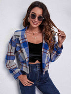 R&B | Karierter Knopf-Front-Jacke mit Taschen