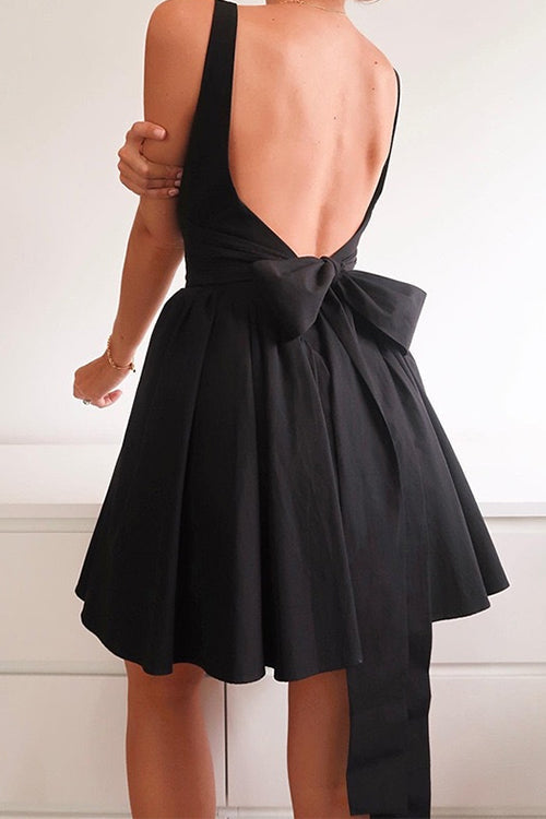R&B | Rosiedress Square Neck Schleife Knot Rückenfrei Mini Kleid