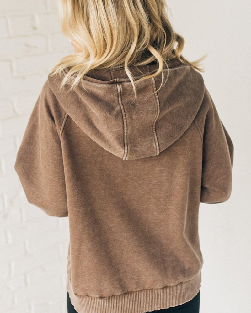 R&B | Zip Henley Acid Wash Fleece Hoodie