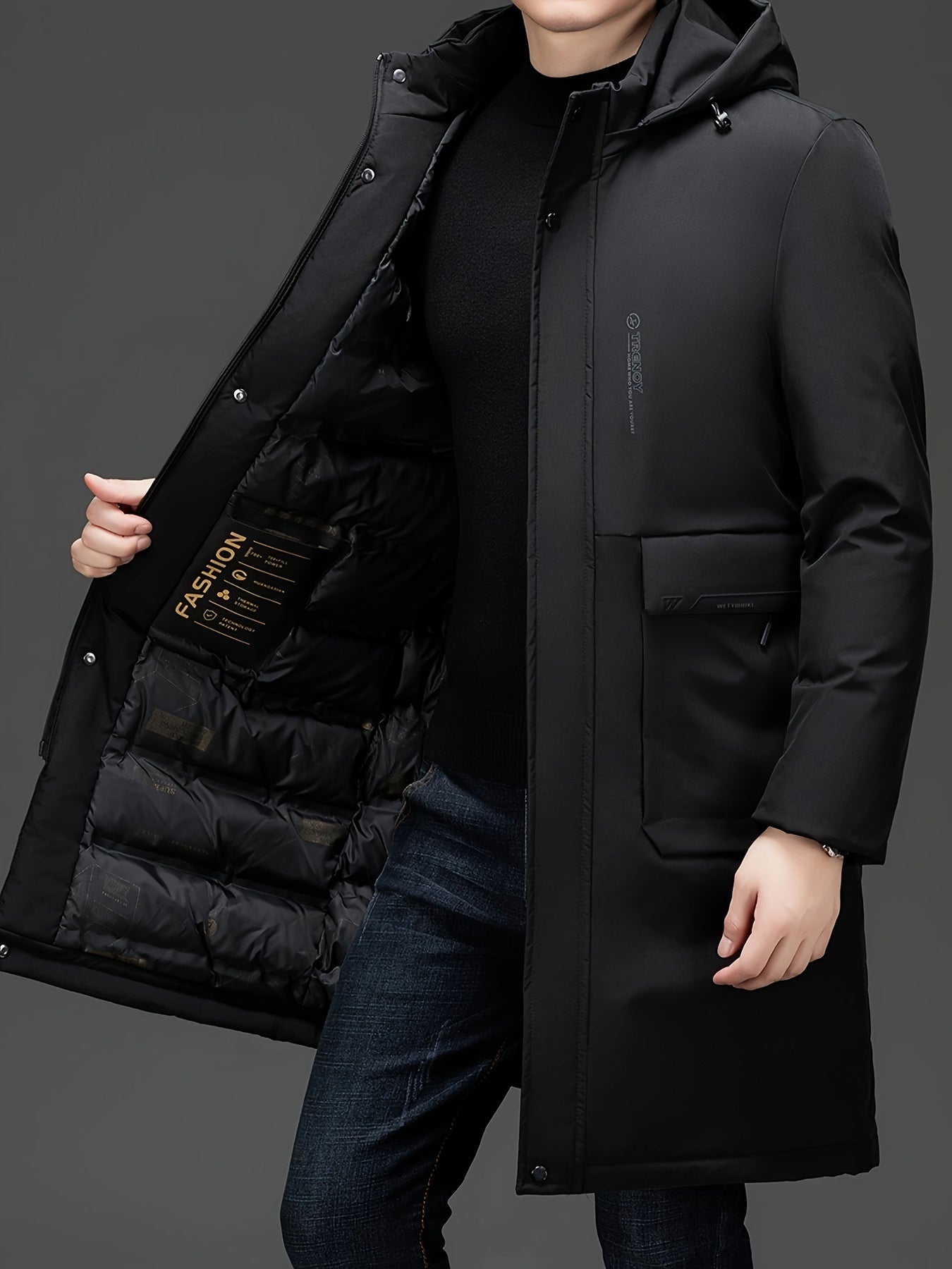 R&B | Lange Winterjacke mit Kapuze Polyester Warm und Windabweisend