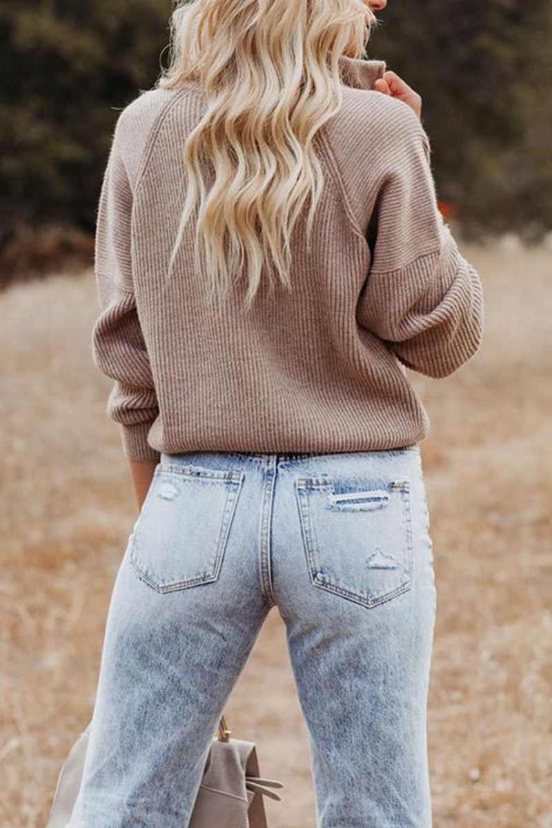 R&B | Gemütlicher, Bequemer Strickpullover mit Reißverschluss und Patchwork-Kragen