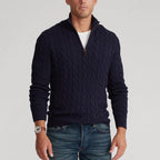 R&B | Pullover mit Zopfmuster und Halbem Reißverschluss - Eleganter Freizeit-Strickpullover