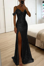 R&B | Paillettenspitze Meerjungfrau Abschlussballkleider mit Schlitz Off-Shoulder Abendkleid