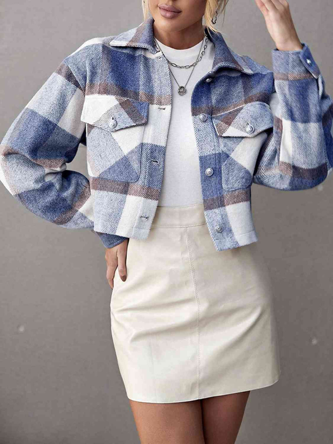 R&B | Karierte Kragenknopf Jacke