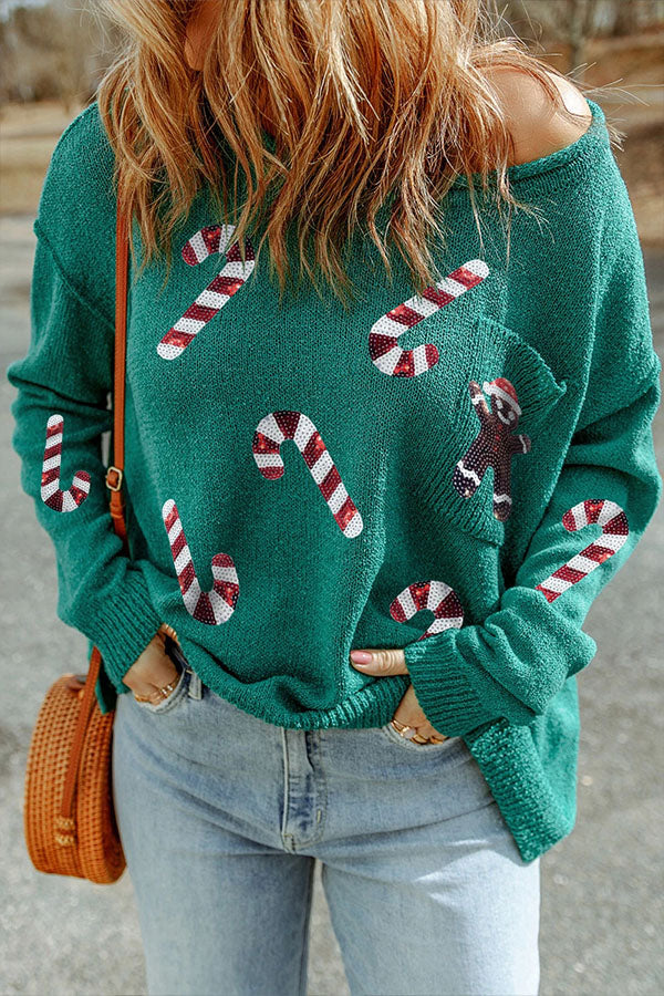 R&B | Pailletten Weihnachtsgrafik Pullover Sweatshirt
