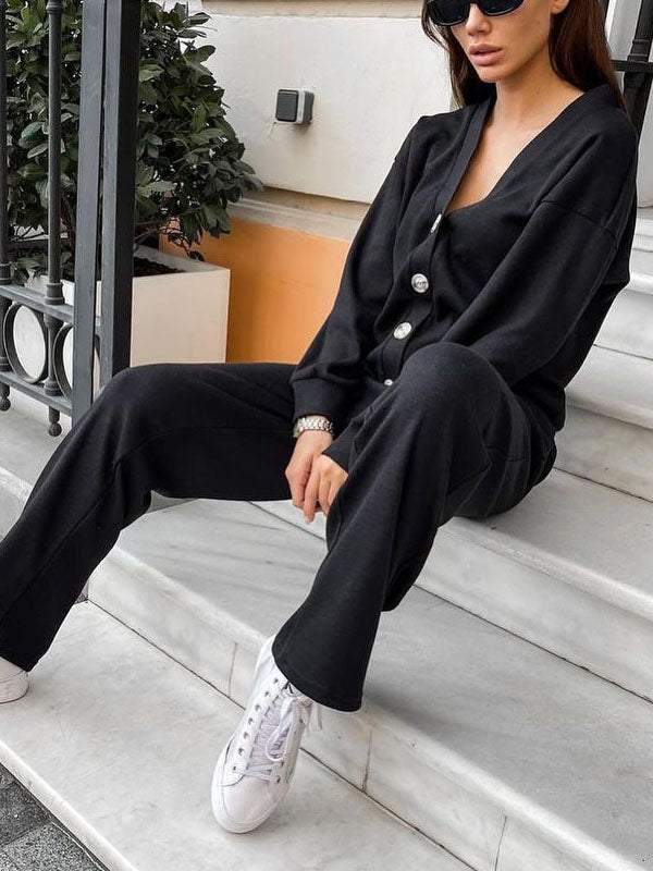 R&B | lässiges V-Ausschnitt Pullover- und Hose-Set