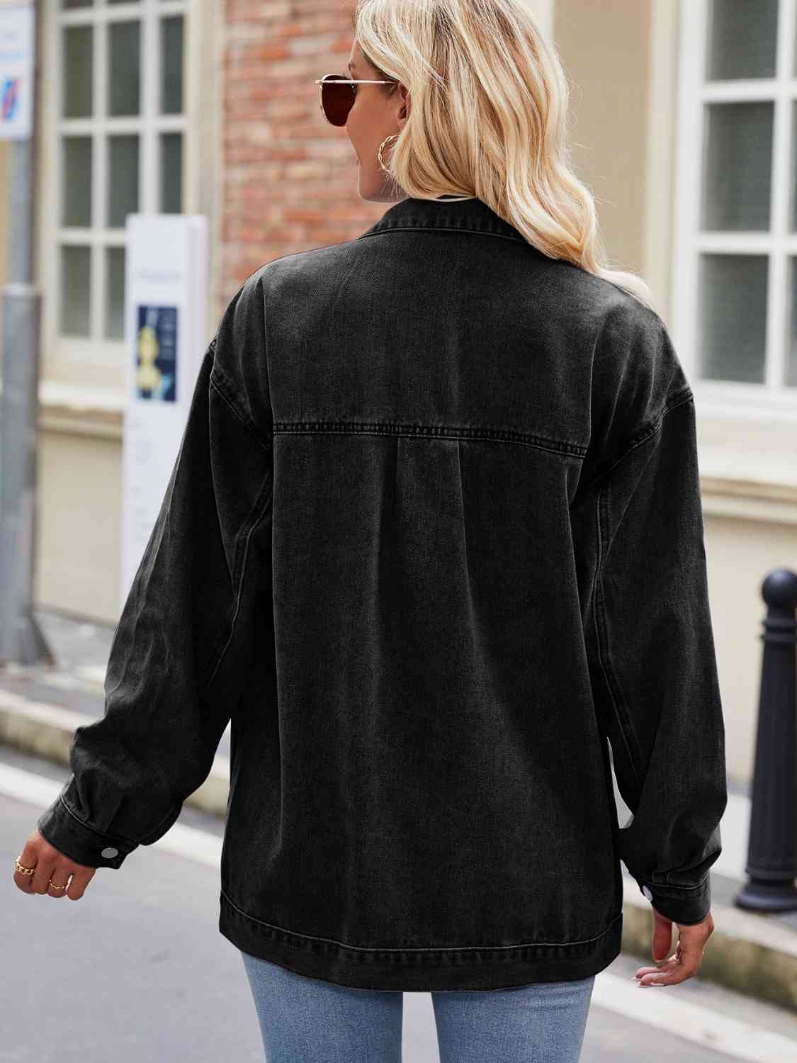 R&B | Knopf-Down Denimjacke mit Taschen