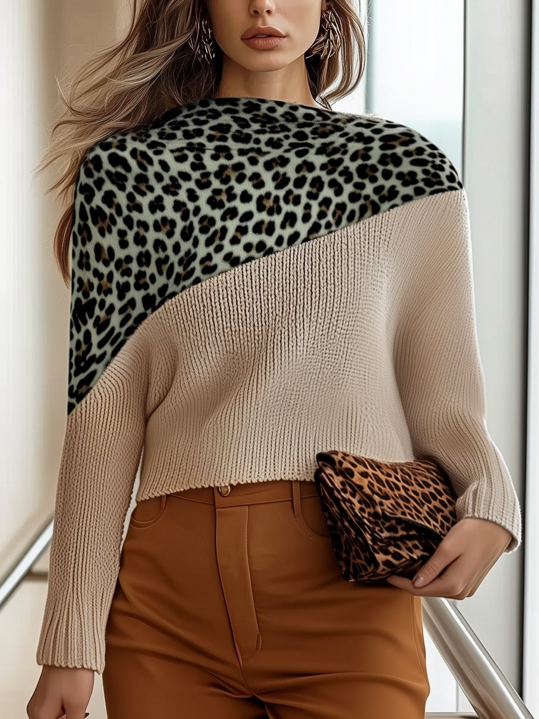 R&B | Leopardmusterter Strickpullover Modern und Schick Einzigartiges Design