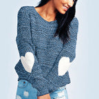 Damen Pullover mit herzförmigen Ellbogenpatches und lässiger Struktur