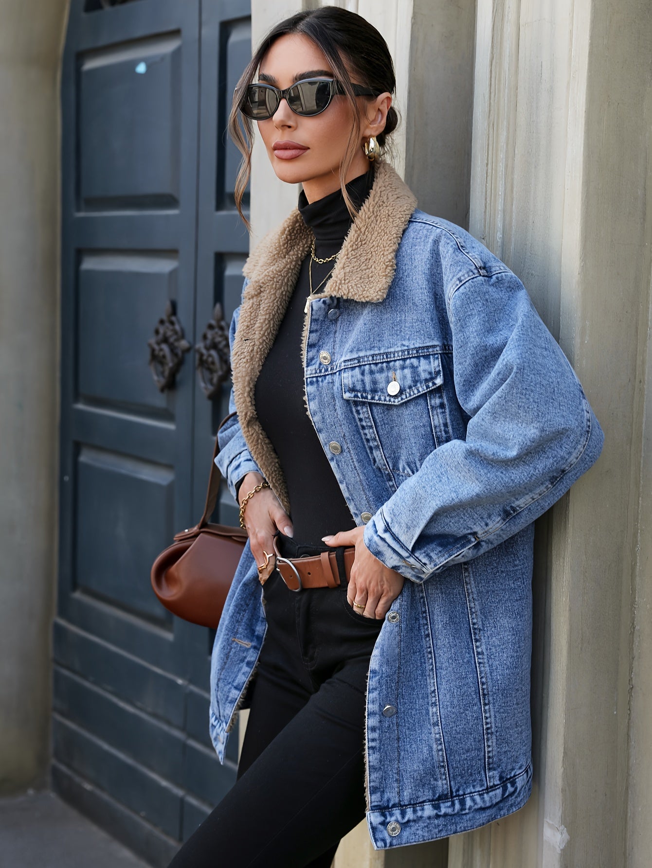 R&B | Denimjacke mit Sherpa-fleecefutter Baumwolle/polyester Warm und Stilvoll