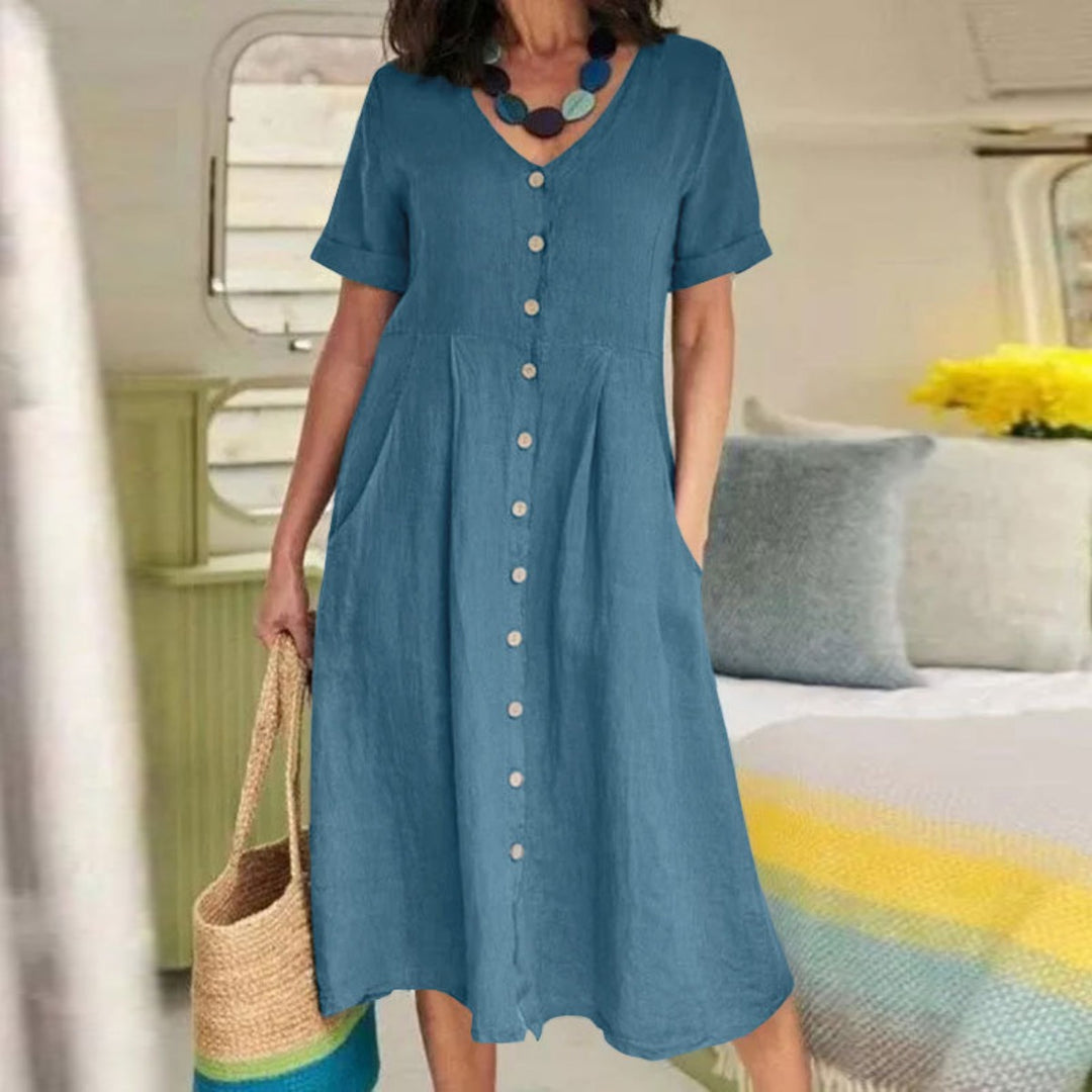R&B | Lockeres Kleid aus Baumwolle und Leinen mit hoher Taille