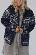 R&B | Weihnachts-Schneeflocken-Elch-Reißverschluss Langarmpullover