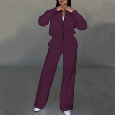 R&B | Zweiteiliges Set mit Reißverschlussjacke und Weitem Bein In Sportstyle