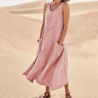 R&B | Ärmelloses Kleid aus Baumwolle mit Rundhalsausschnitt und Tasche