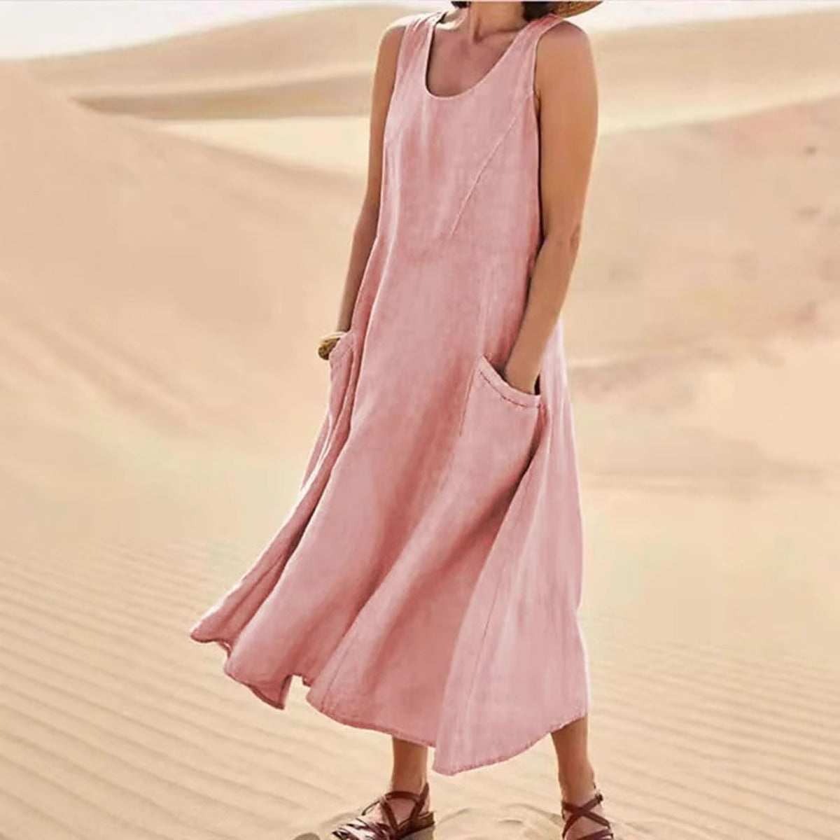 R&B | Ärmelloses Kleid aus Baumwolle mit Rundhalsausschnitt und Tasche