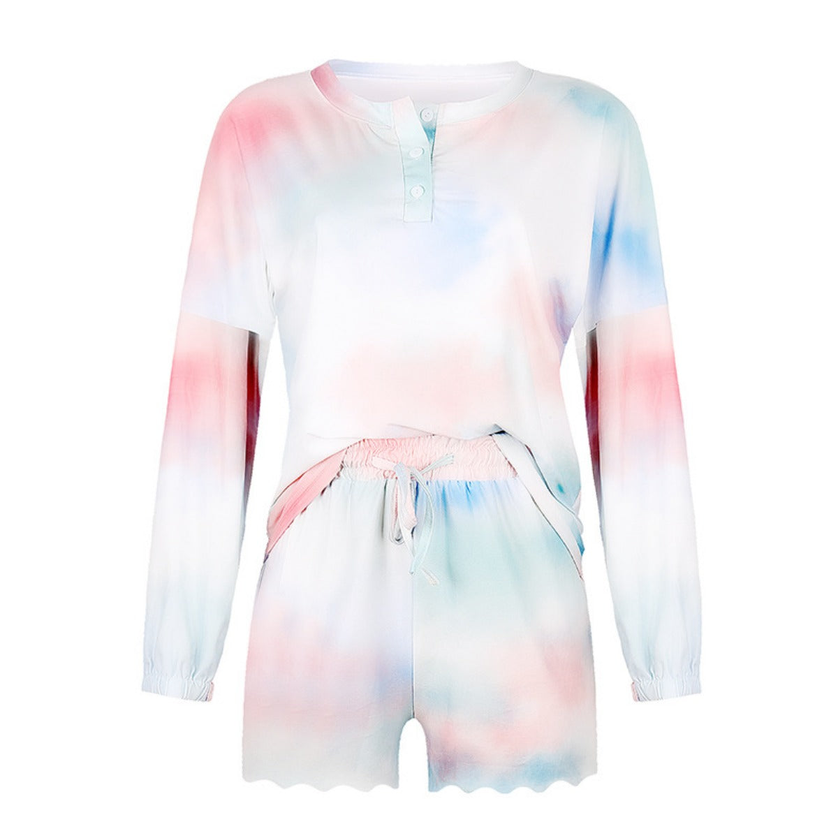 R&B | Batik bedrucktes Langarm-Shorts-Set
